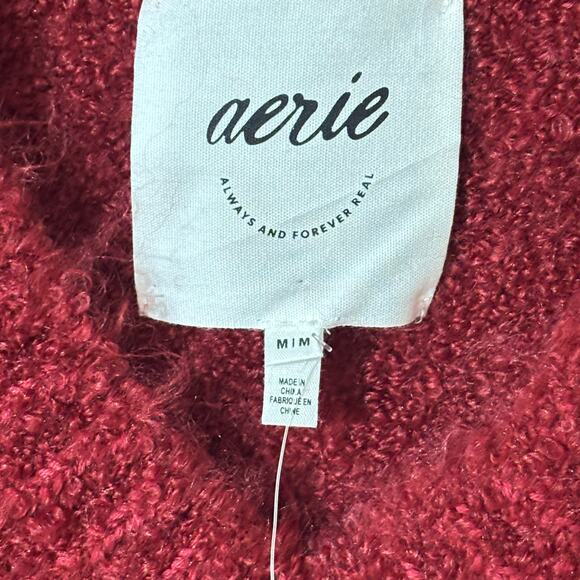 NWT Aerie Red Fuzzy V Neck Oversized Sweater Women’s Medium - Picture 4 of 5